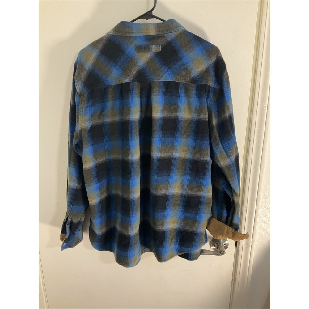 Legendary Whitetails Mens Large Buck Camp Flannel Shirt Blue Plaid Corduroy - Picture 5 of 5